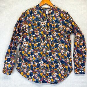 Duluth Womens Shirt S Mushroom Blue Printmaker Cotton Poplin Long Sleeve Tunic